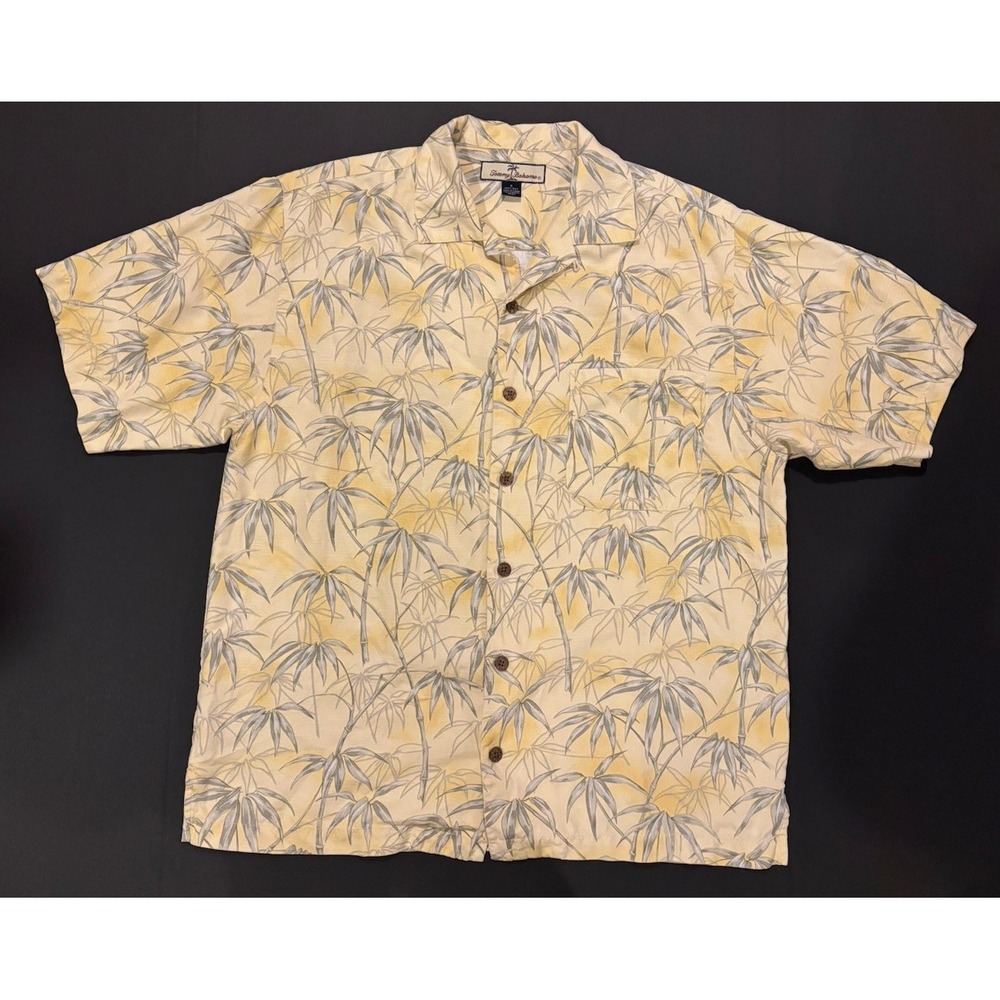 Tommy Bahama Vintage Short Sleeve Button Up Shirt Hawaiian Yellow Bamboo Men’s S